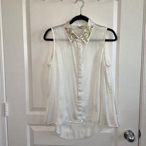 Forever 21 White Sheer Button Down Embellished Collar Size M